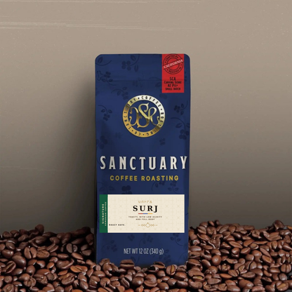 Surj Armenian Coffee — 12 oz bag, dark roast blend, Sanctuary Coffee Roasting Co, Clovis