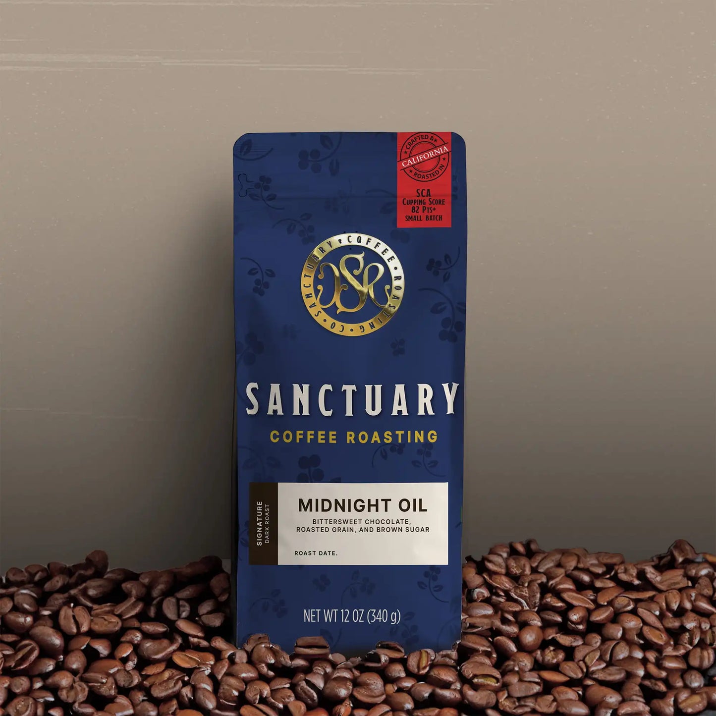 Midnight Oil bold dark roast coffee blend by Sanctuary Roasting – chocolate, grain, brown sugar