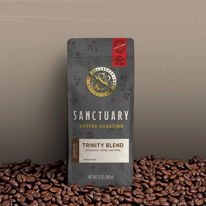 Trinity Blend medium roast coffee by Sanctuary Roasting – rich chocolate, smooth, full-bodied
