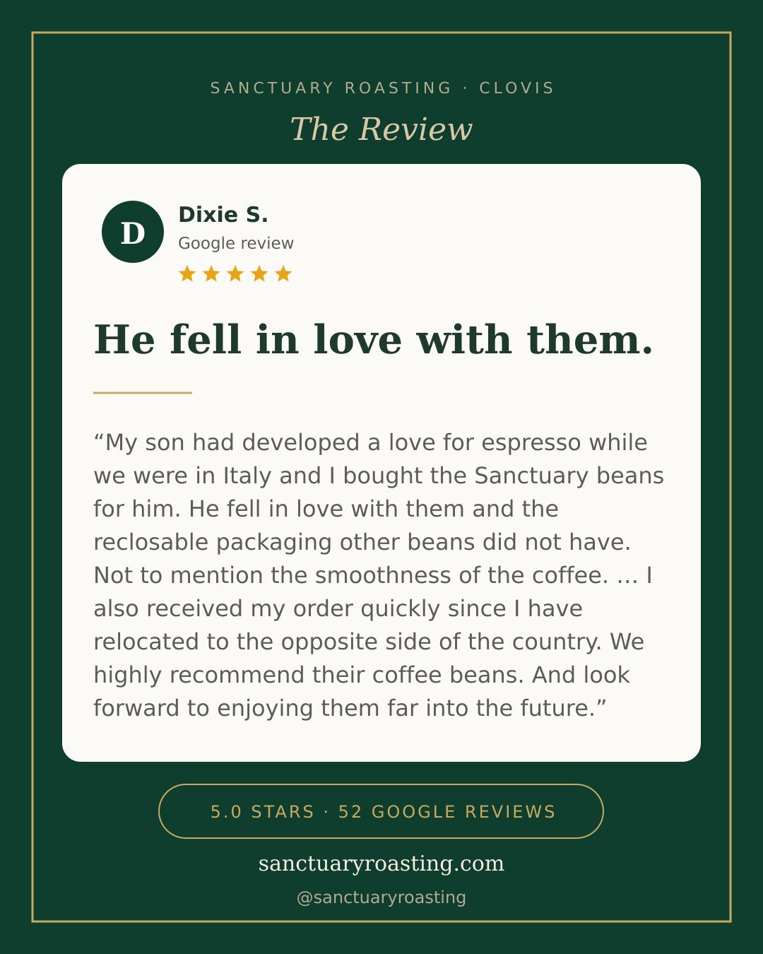 Sanctuary Roasting customer review